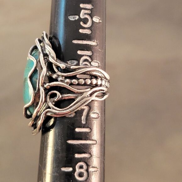 Shablool Didae Turquoise Sterling Waves Bead Filigree Ring - Picture 8 of 9